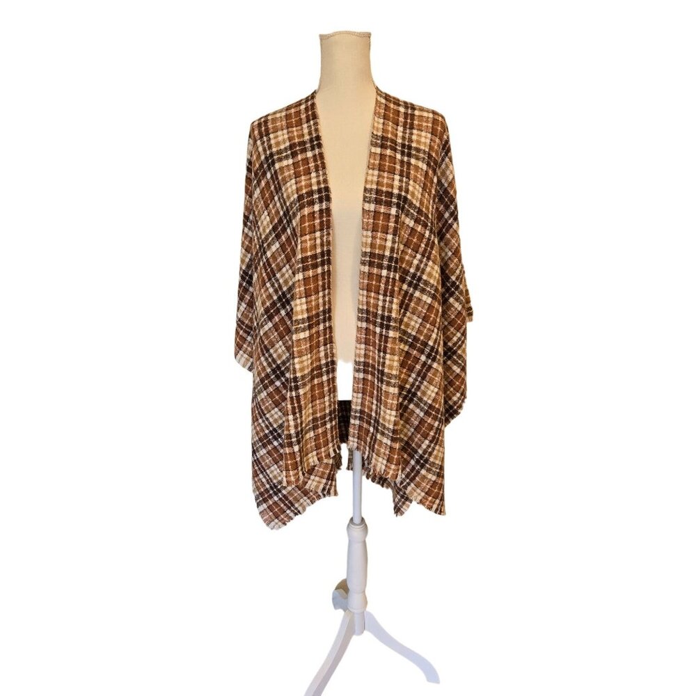 Old Navy Brown Plaid Soft Open Front Shawl Women's One Size